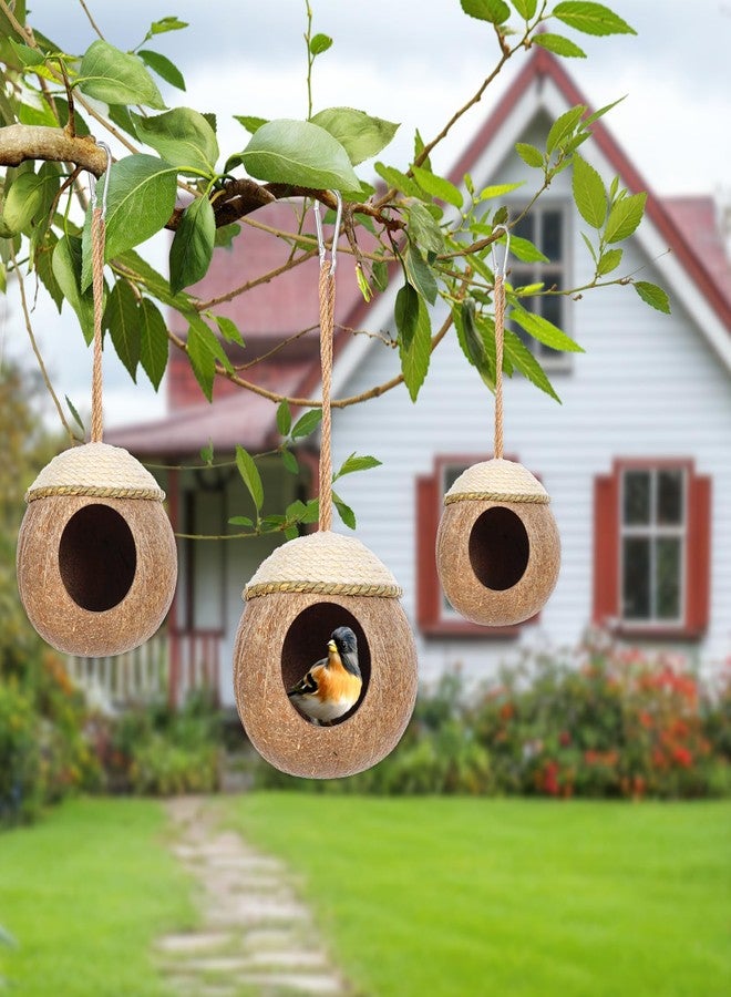 wutfuooo 3 Pcs Natural Coconut Bird Hide Nest Hut for Cage with Woven Straw Bird Parakeet Coconut Fiber Hanging Birdhouse Cage Habitats Decor for Parrot Cockatiel Lovebird Finch Squirrel Hamster - Image 5